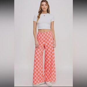 136 - Pink and Orange Checkered Women's Pants